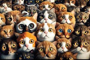 muchos gatos mirando a usted ilustración generativo ai foto