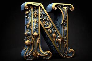 N 3d medieval letter Medieval style alphabet collection letter illustration photo