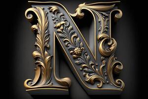 N 3d medieval letter Medieval style alphabet collection letter illustration photo