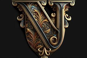 V 3d medieval letter Medieval style alphabet collection letter illustration photo