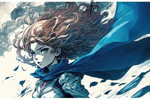 blue cape flying Manga anime girl illustration photo