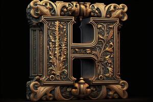 H 3d medieval letter Medieval style alphabet collection letter illustration photo