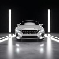 View of a generic and brand less modern car on the presentation stage background photo