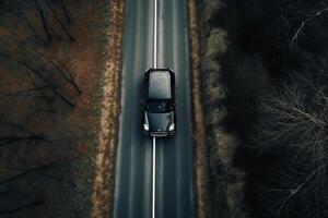 ai generativo aéreo ver de un coche en el la carretera foto