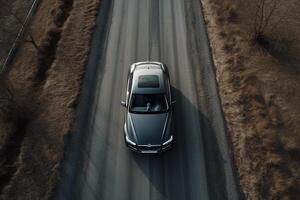 Aerial view of a car on the road photo