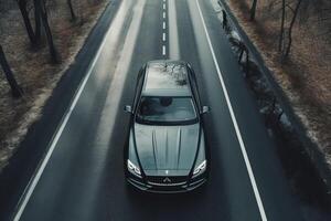 Aerial view of a car on the road photo