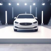 View of a generic and brand less modern car on the presentation stage background photo