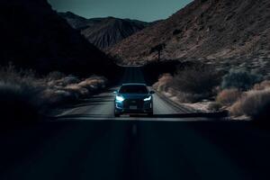 Aerial view of a car on the road photo