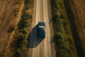 ai generativo aéreo ver de un coche en el la carretera foto