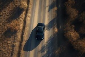 ai generativo aéreo ver de un coche en el la carretera foto