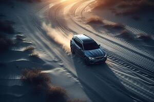 Aerial view of a car on the road photo