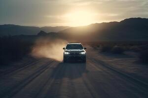 ai generativo aéreo ver de un coche en el la carretera foto