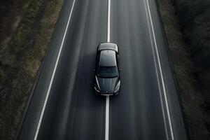 Aerial view of a car on the road photo