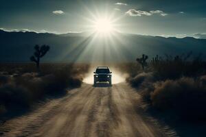 ai generativo aéreo ver de un coche en el la carretera foto