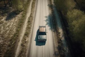 ai generativo aéreo ver de un coche en el la carretera foto