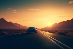 ai generativo aéreo ver de un coche en el la carretera foto