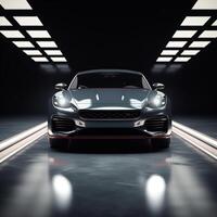 View of a generic and brand less modern car on the presentation stage background photo