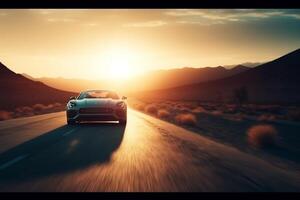 ai generativo aéreo ver de un coche en el la carretera foto