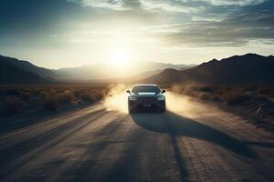 ai generativo aéreo ver de un coche en el la carretera foto