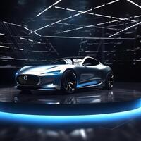 View of a generic and brand less modern car on the presentation stage background photo