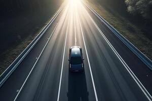 ai generativo aéreo ver de un coche en el la carretera foto