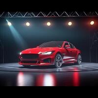 View of a generic and brand less modern car on the presentation stage background photo