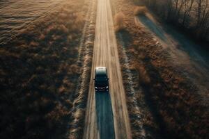Aerial view of a car on the road photo