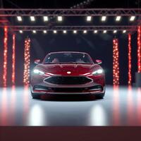 View of a generic and brand less modern car on the presentation stage background photo