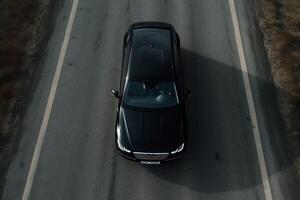 Aerial view of a car on the road photo