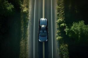 Aerial view of a car on the road photo