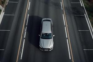 Aerial view of a car on the road photo