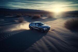 Aerial view of a car on the road photo