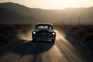 ai generativo aéreo ver de un coche en el la carretera foto