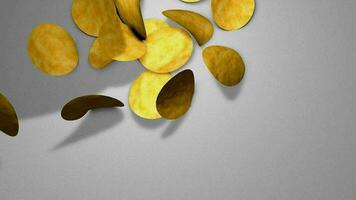 3d aardappel chips animatie, voedsel, tussendoortje, knapperig. video