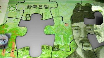 Korea gewonnen Bank Hinweis Puzzle Konzept Animation. video