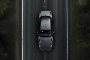 ai generativo aéreo ver de un coche en el la carretera foto