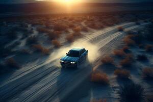 ai generativo aéreo ver de un coche en el la carretera foto