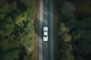 Aerial view of a car on the road photo