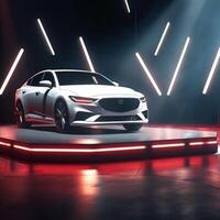 View of a generic and brand less modern car on the presentation stage background photo