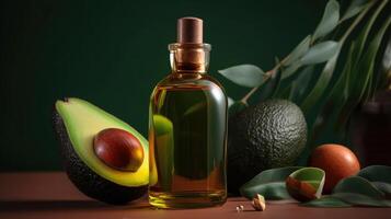 Elevate Your Mood with Avocado, Essential Oil and aloe leaves on a Vibrant Background, photo
