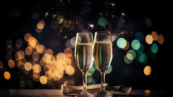 New Year Celebration - Toast With Champagne And Fireworks, photo