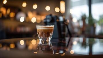 Blur coffee shop or cafe restaurant with abstract bokeh light image background. photo