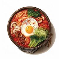 Jjambbong Korean food with noodle and vegetable, photo