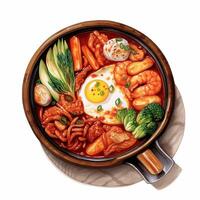 resaca estofado coreano comida desde carne de vaca caldo, con repollo, frijol coles, rábano. ai generado foto