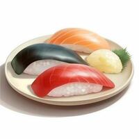 Nigiri sushi that is pressed by hand and then shaped into a fist. . photo