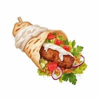 Kebabs are Middle Eastern food with bread beef and vegetable photo