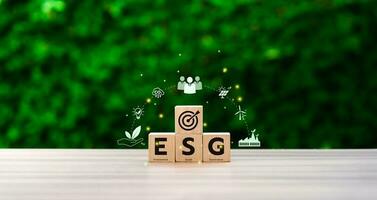 ESG concept of environmental, social and governance. Sustainable corporation development. long-term sustainability and societal impact of companies, organizations, and investments. carbon emission photo