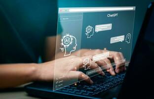 Chatgpt Chat with AI or Artificial Intelligence technology, business use AI smart technology by inputting, deep learning Neural networks to understand, respond to user inputs. future technology photo