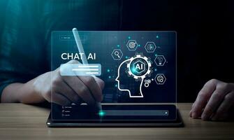 business people using artificial intelligence AI, search for information using an artificial intelligence chatbot. smart technology by inputting. future technology information photo