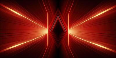 symmetrical red neon light abstract background with lines and shapes. photo